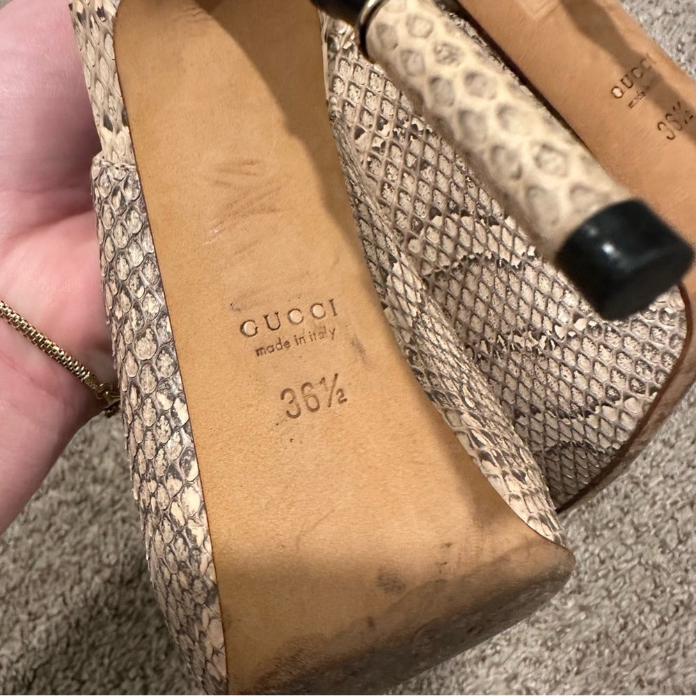 Gucci Snakeskin Peep-Toe Slingback Sandals with Bamboo Style Stiletto Heel - Picture 3 of 10